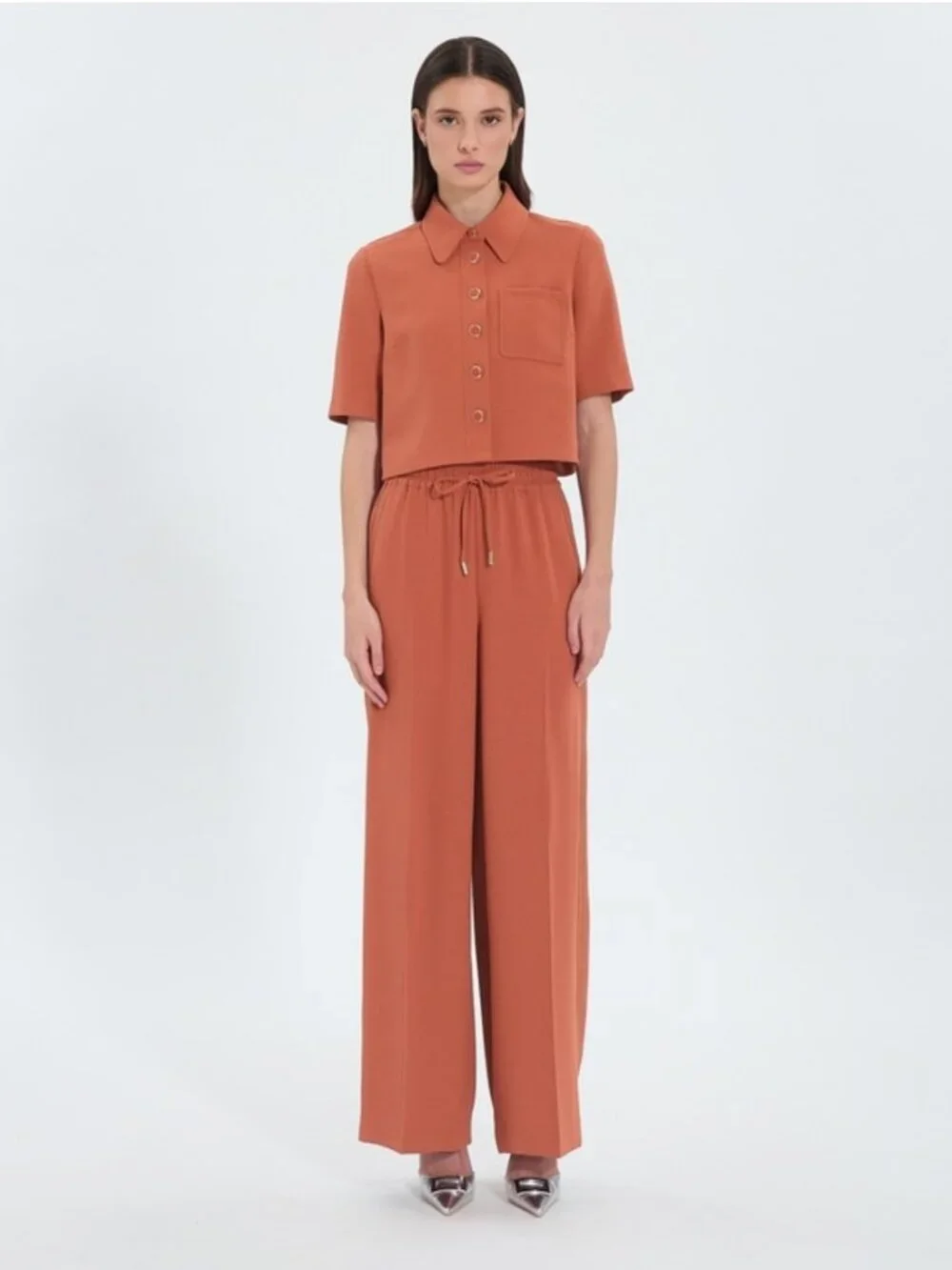 NWOT ZAPA Celina Short Sleeve Bolero Jacket Shirt in Dark Orange Brique